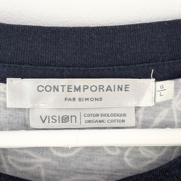 Simons Contemporaine Women's Organic Cotton Faces/Floral Navy T-shirt ~ Large - Picture 3 of 7